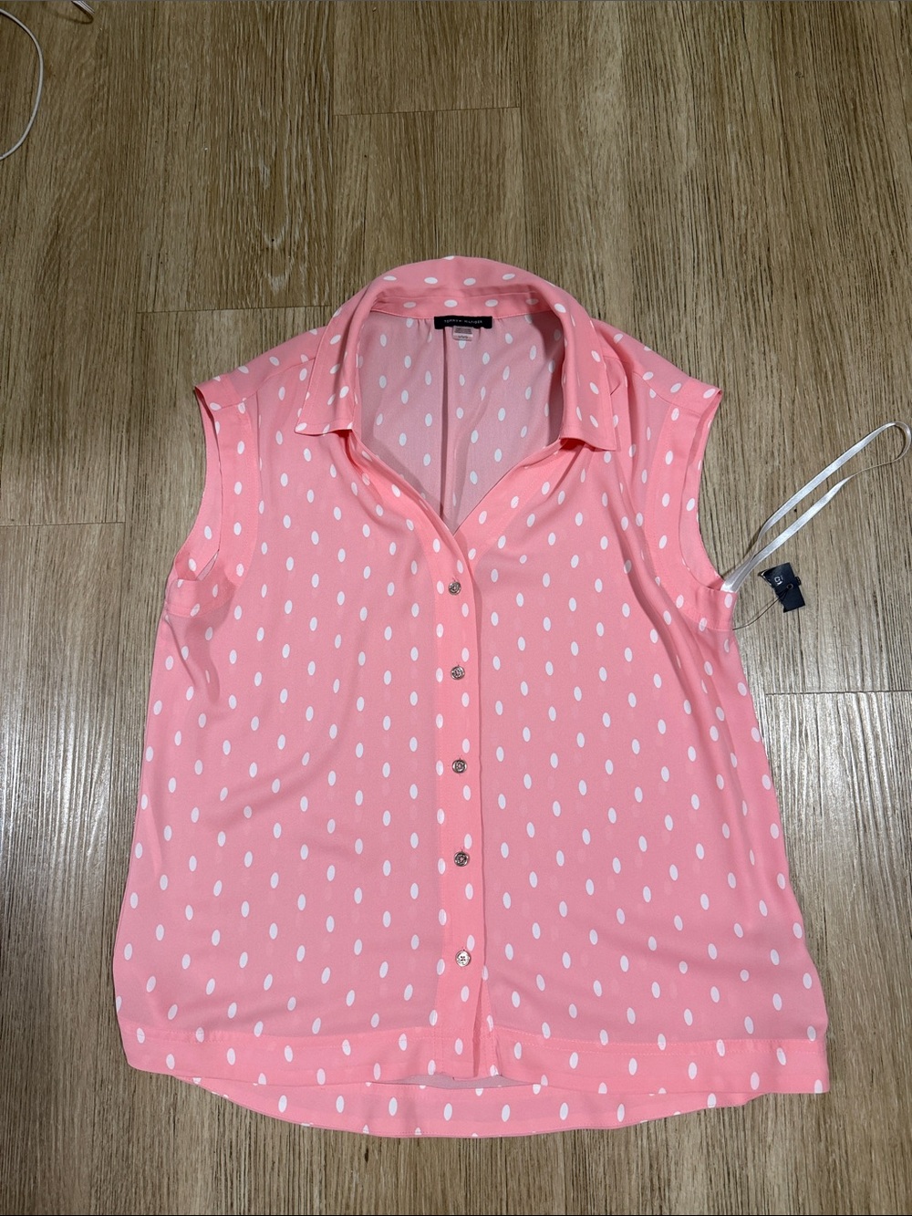 Tommy Hilfiger Pink Polka Dot Sleeveless Button-Front Blouse L